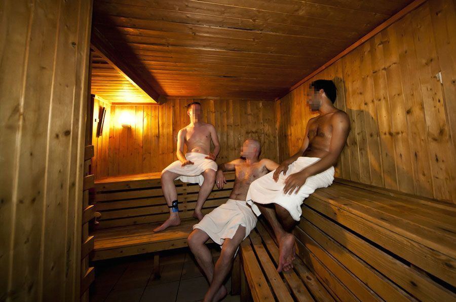 Sauna orgy sex video