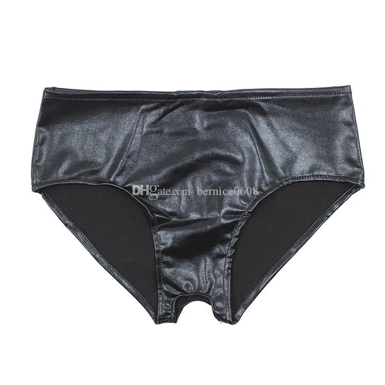Leather crotchless panties