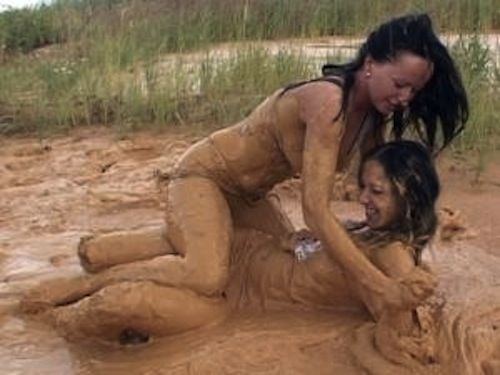 Naked girls in mud