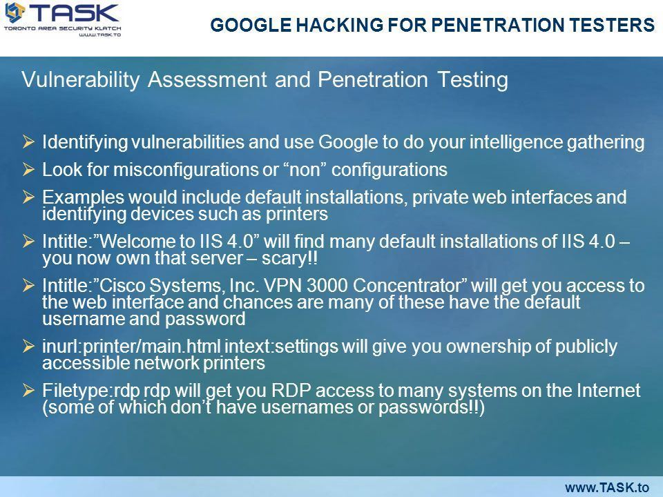 Google hacking for penetration testing