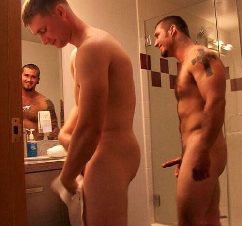 Naked men in shower rooms