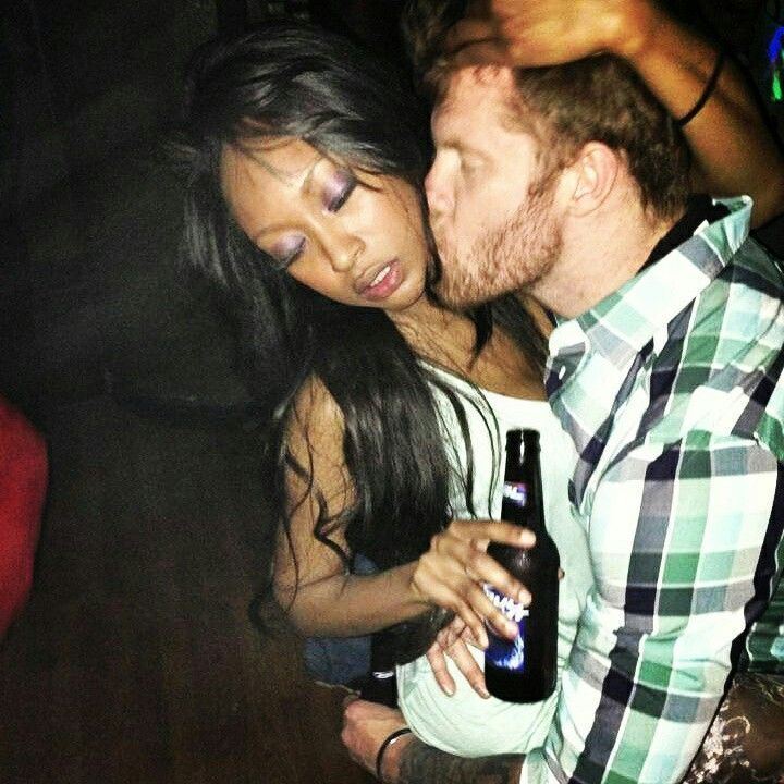 Sexy white wife kissing black man